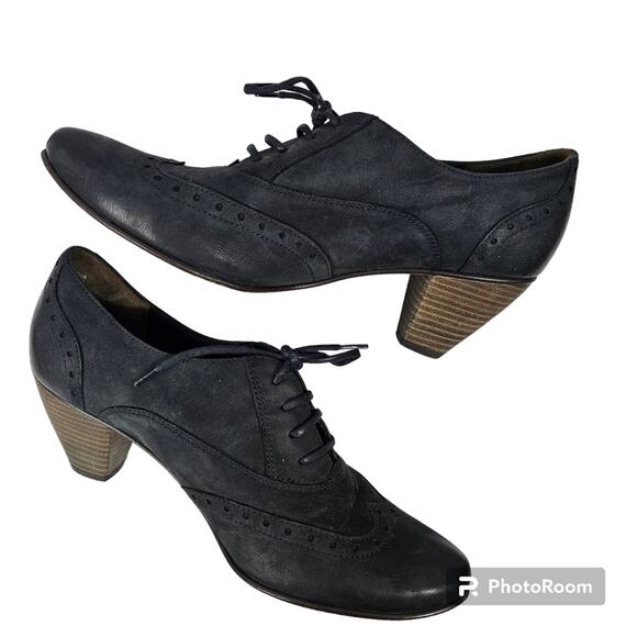 Paul Green Kelsey Black Nubuck Wingtip Lace-up Oxford Stacked Heel W 6.5 - Picture 2 of 11